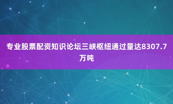 专业股票配资知识论坛三峡枢纽通过量达8307.7万吨